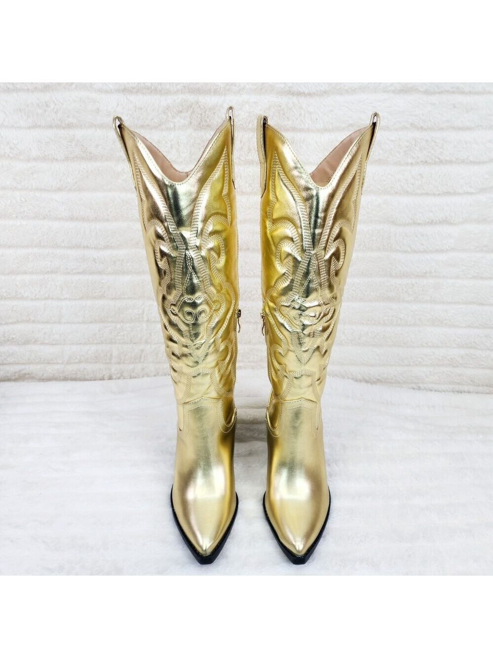 NIB Electric Brushed Metallic Gold Western Knee High Cowgirl Boots